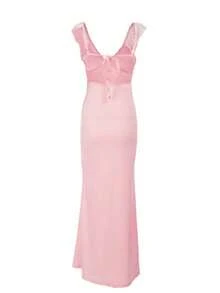 Autumn Minimalist Sexy Hot Girl Sexy Ruffled Lace-Up Slim Stretch Dress, Suitable For Valentine's Day, Dates, Gatherings, Parties, Travel, Vacation, Beach And Other Occasions - 粉色 - 查看 5