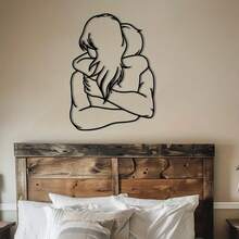 1 件金属情侣拥抱轮廓墙艺术，黑色室内/室外墙壁装饰雕塑，适用于家庭办公室，易于安装，适合卧室、客厅、圣诞节和情人节礼物 - 黑色 - 查看 1