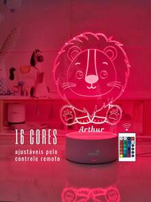 Luminária Safari Leão Nome Personalizado Presente Criativo Para Menino Decoração Quarto de Bebê Personalizável Abajur Infantil Leãozinho Cute De LED Bivolt 16 Cores 3D Com USB Enfeite em Acrílico Cristal Baby Festa Enxoval Bebê Batizado - Branco - Visão 4