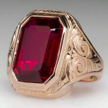 A Fashionable Geometric Square Ruby Ring With Simple And Atmospheric Relief Design On Both Sides For Men, Suitable For Daily Wear - AJZ4038戒指 - 查看 5