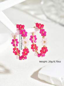 1 Cặp bông tai vòng hoa nhiều màu sắc thời trang dành cho nữ, bông tai vòng hoa pha lê tinh tế sang trọng, thích hợp đeo hàng ngày, đi nghỉ, dự tiệc (Làm thủ công, màu hạt ngẫu nhiên và dây kim loại quấn) - Hồng - Xem 4