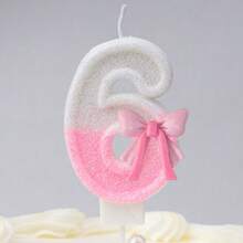 1 支生日数字蜡烛彩色粉色蝴蝶结生日蜡烛蛋糕闪光数字 1 蜡烛蛋糕装饰带亮片，适合女孩和女士周年纪念庆祝物品 - 彩色 - 查看 6