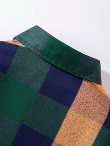 年轻男孩百搭海军蓝格子纽扣衬衫，适合派对、表演、正式场合、日常穿着，长袖 - 寶藍色 - 查看 4