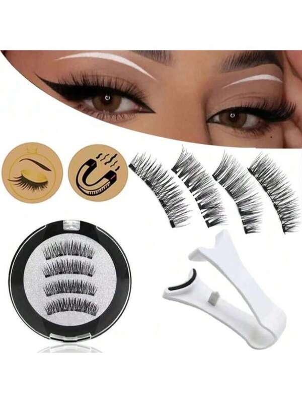 1 paire de faux cils magnétiques look naturel, 1 paire de faux cils magnétiques réutilisables avec applicateur, pas besoin de colle, kit de faux cils magnétiques, facile à porter et à retirer, faux cils
