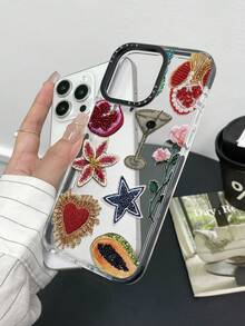 1 pezzo Custodia per telefono alla moda, bicolore e trasparente, con stampa di frutta e fiori, antiurto, compatibile con iPhone11 12 13 14 11Promax 12Promax 13Promax 14Promax XR 15 15PRO 15PROMAX 16 16PRO 16PROMAX, impermeabile, anti-caduta, resistente ai graffi - Multicolore - Visualizzare 2