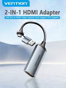 VENTION HDMI 适配器二合一 HDMI 视频采集卡 Type-C/USB-A 转 HDMI-A 高清转换器 OTG 电缆适配器游戏直播录制设备视频收集器兼容相机、Switch、PS4/5、电脑 HDMI 转 Type-C 直播游戏相机 - 灰色 - 查看 2