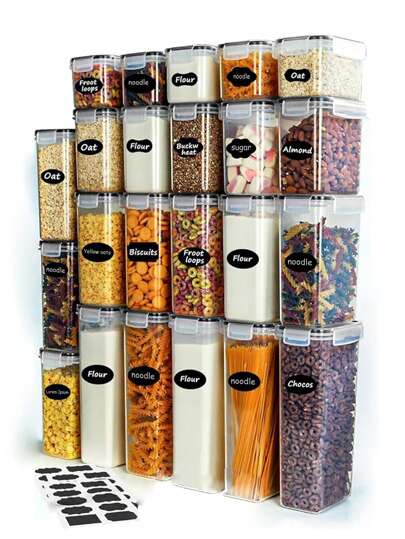 48pcs Food Jars And Jars, Airtight Food Storage Containers With LIDS, Labels And Markers,Plastic Kitchen Pantry Storage Containers For Sugar, Flour And Baking Supplies, Kitchen Supplies