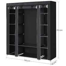 SONGMICS Kleiderschrank, 2er Set, Stoffschrank, mit Kleiderstange und Ablagen, Soffüberzug, für Schlafzimmer, Ankleidezimmer, 150 x 45 x 175 cm, schwarz - Schwarz - Übersicht 7