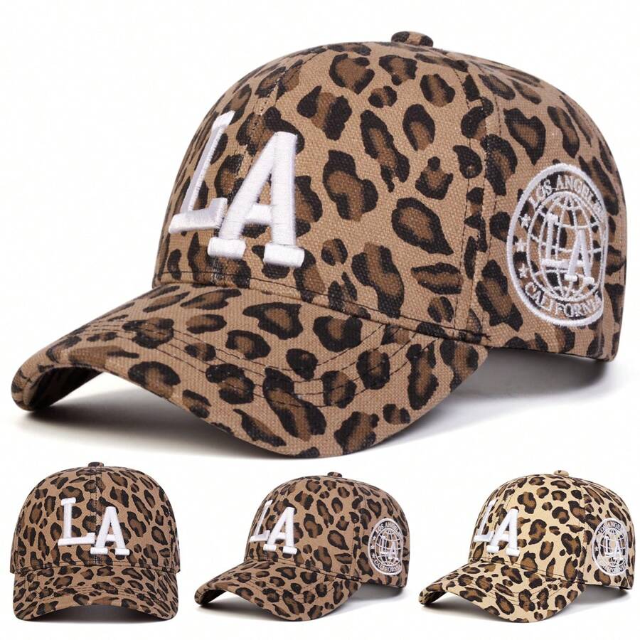 1pc Women Leopard Print LA Baseball Cap, Adjustable Outdoor Sun Protection Casual Hat, Suitable For Spring, Autumn Traveling, Beach Party