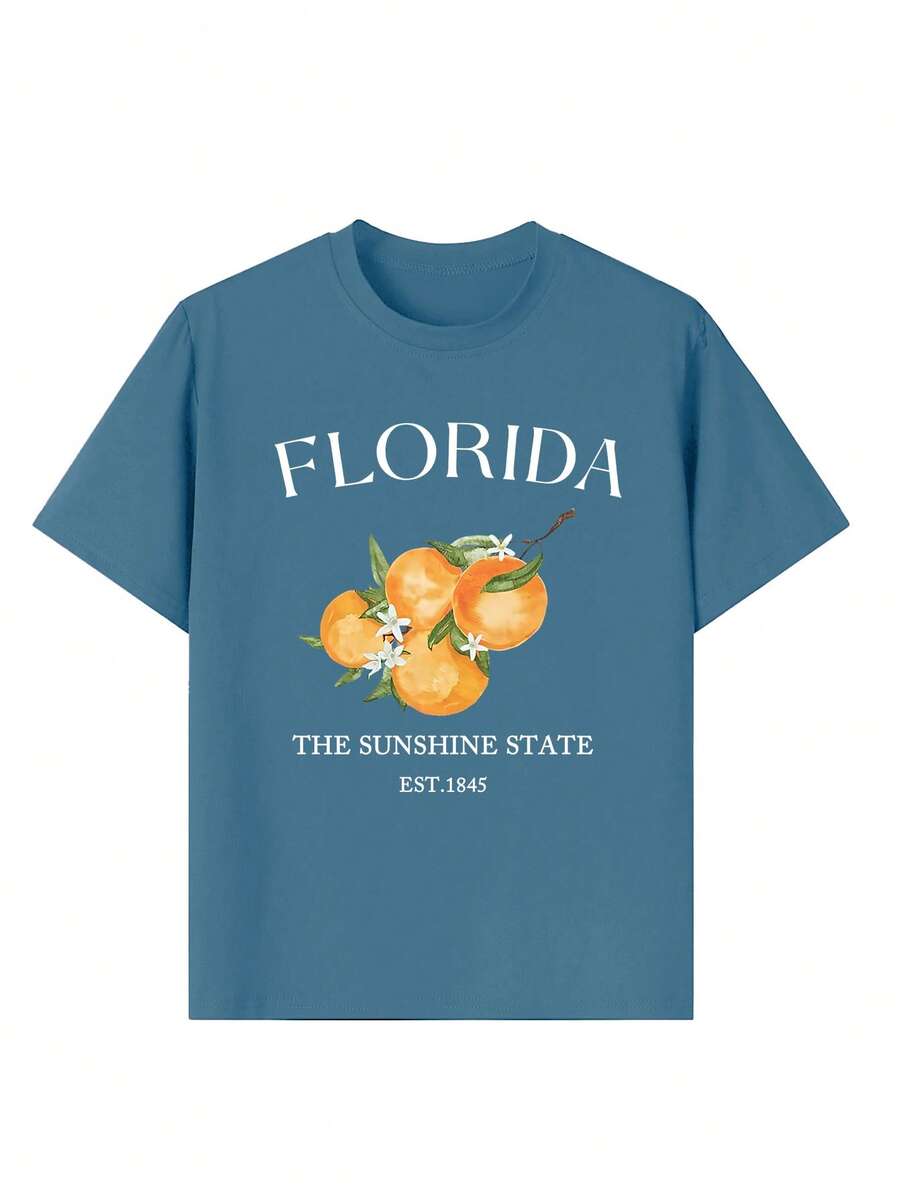 1pc Girls Casual Fruit Graphic Print Round Neck Short Sleeve T-Shirt, Summer Student Youth Wear - The Artistic Fruit Print Design Inspires Imagination And Self-Expression