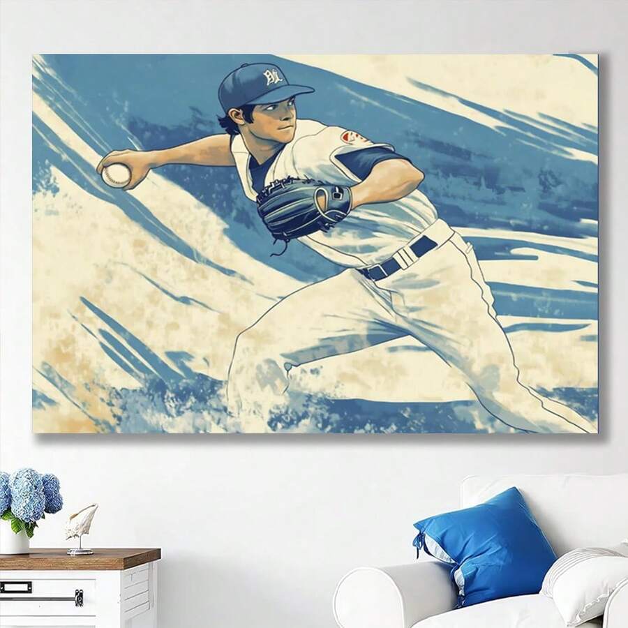 1PC Framed Baseball Sport Canvas Wall Art, Boys Room Pitcher Decor, Sports-Themed Kids Bedroom Poster, Modern Baseball Artwork - Framed - View 1