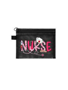 网眼尼龙护士主题化妆包，带护士图案，可作药袋、药盒、便携式多功能化妆包，女士旅行洗漱收纳包，送给返校医生和护士的礼物，化妆包、护肤包、洗漱包，送给医护人员的最佳礼物，旅行必备、宿舍必备、居家必备收纳包，母亲节礼物、送给朋友的礼物、护士礼物