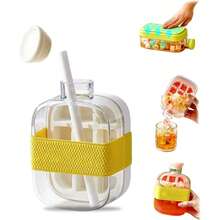 Botella de cubitos de hielo, botella de agua con bandeja de cubitos de hielo 2 en 1 sin contacto con tapa y cubitera, botella para hacer cubitos de hielo, bandeja de cubitos de hielo vertical con tapa fácil de presionar para el congelador