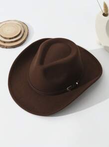 1pc Unisex Belt Decor Boho Cowgirl Hat Cowboy Hat Wide Brim Handmade Fedora Hat Jazz Panama Hat Soft Felt Hat Western Suitable For Daily Use