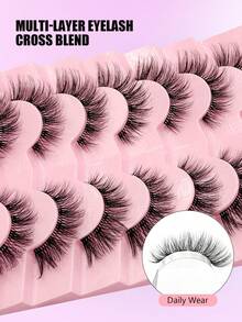 Asiteo 7 对天然仿貂皮透明带状假睫毛，猫眼效果，超强延长睫毛，佩戴舒适，适合所有场合 - 黑色 - 查看 5