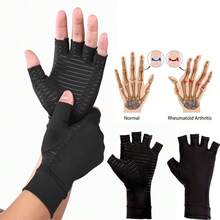 2 Pairs Copper-Infused Fingerless Gloves For Hand Comfort & Warmth - Breathable Support - Black - View 4