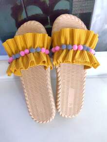 Damskie, codzienne, płaskie, plażowe klapki, żółte, odpowiednie na letnie wakacje - Żółty - Zobacz 2