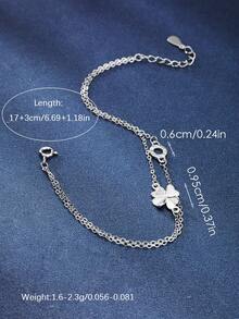 1 pieza Pulsera de plata de ley 925 con elegante trébol de cuatro hojas, letras romanas y circonita cúbica artificial - Plateado - Ver 5