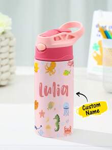 1pc Custom Name Stainless Water Bottle With Silicone Straw, Custom Water Bottle, 12oz - 350mL, Personalized Name Insulated Cup, Personalized Stainless Water Bottle, Custom Names Insulated Leak Proof Lid, 5 Colors Available, Stainless Cup, Stainless Bottle, Spill-Proof Lid, First Day Of School, Back To School Gift, Water Bottle For Party, Travel, School, Ideal Gift For Birthday, Graduation, Water Bottle Gift For Boys, Girls, Teenagers,Multi-Functional,Ornamental,Letter,Stylish,Baby Fashion,Soft Squishy,Colorful,Casual,Cute,Kawaii,Adorable,Unique,Customized,Baby Gifts,Cutebaby,Ideal Gifts For Him,Ideal Gifts For Her,Family,Friends,Daughter,Son,Her,For Children's Day,Cutlery Set - 海洋動物 - 查看 8