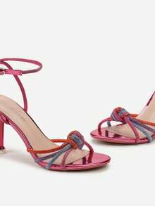 Sandales à talons hauts  enrobé avec fines sangles ornées de bijoux, sandales d'été pour femmes - Multicolore - Voir 5