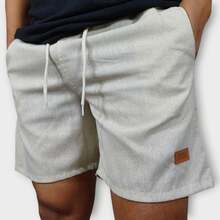 Kit 3 Premium Linen Shorts Bermuda Mauricinho Men's Casual Basic Comfortable Leather Label Detail - 泡泡糖粉 - 查看 4