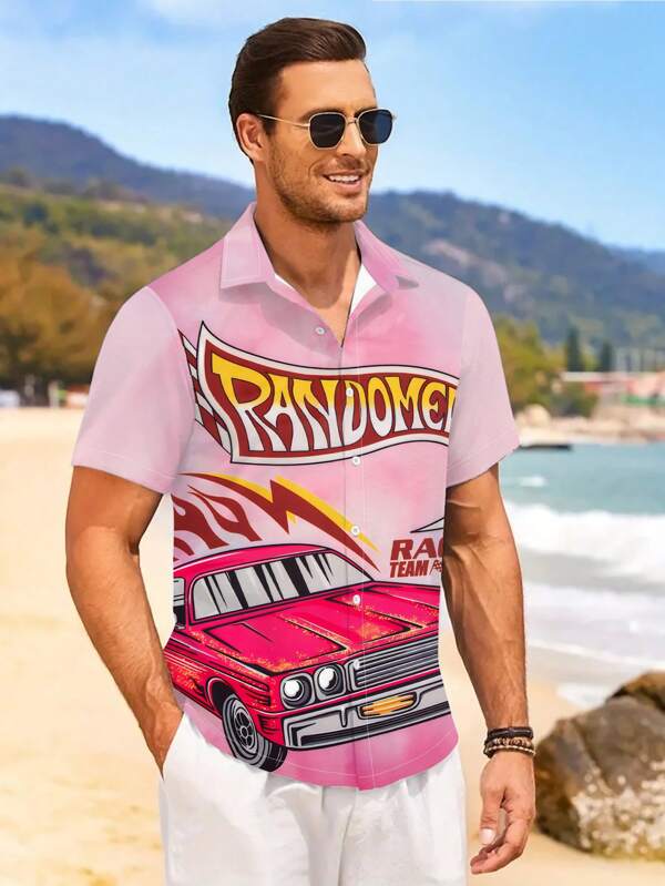 Camisa de manga corta informal de verano con estampado de tiburón para hombres