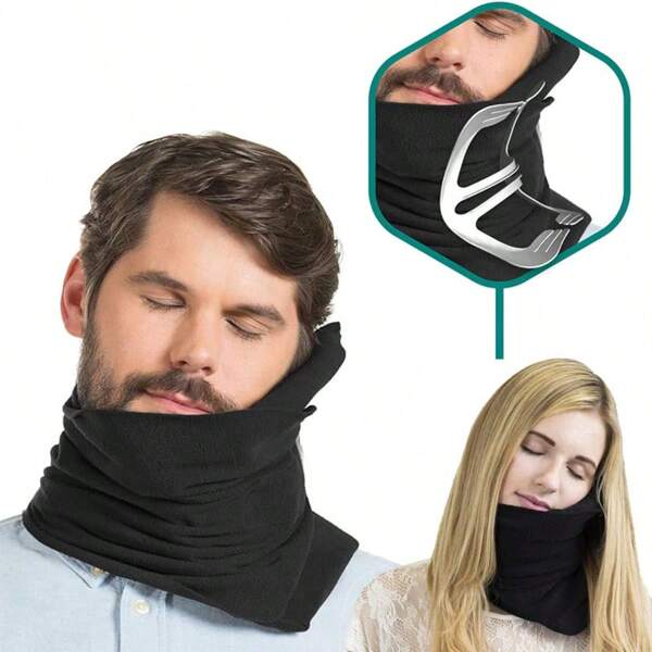 Almofada De Viagem Super Macia Com Suporte Para Pescoço Preto