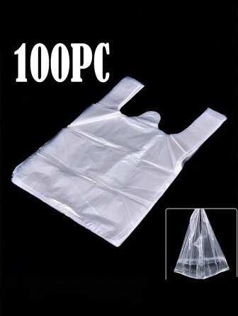 100pcs White Plastic Shopping Bags - Thick Handles, Durable Plastic, Suitable For Food Service And Retail, Ideal For Takeaway T-Shirts, Clear Design, Suitable For Business/Retail Stores, Fit For All Users