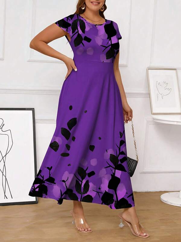 Plus Size Women's Elegant Short Sleeve Dress, Everyday Casual Women's Dress For Summer