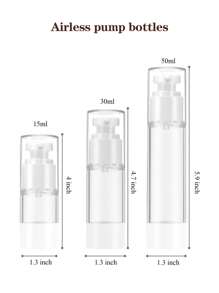 24pcs 15ml/30ml/50ml Transparent Plastic Airless Travel Pump Bottles, Suitable For Refilling Cosmetic Products Like Foundation, Cream, Shampoo, Toner. Made Of High Quality Plastic, , Reliable, Odorless And Non-Deformable/Breakable, Refillable For Reuse. Small Size For Easy Carrying In Makeup Bag Or Handbag. Suitable For Travel Or Home Use. 1pc/3pcs/6pcs/12pcs/18pcs/24pcs Set Available.