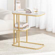SoBuy FBT110-G Side Table With 2 Shelves Sofa Table Coffee Table Laptop Table Bedside Table Nursing Table With Golden Metal Frame W X H X D Approx.: 50 X 58 X 30 Cm - Gold - View 8