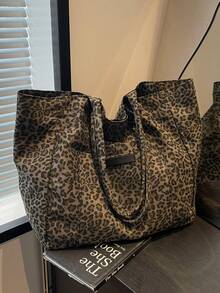 Funky Fashionable Stylish Leopard Print With Adjustable Strap Large Capacity Tote Bag, Everyday Bag, Etc. Perfect For Daily Use - Suitable For Traveling, Work Or Shopping,University, College Classroom , Commute,School, Etc. For Women, Rookies & White-Collar Workers,Girl, College Students,Young Girl - Coffee Brown - View 6