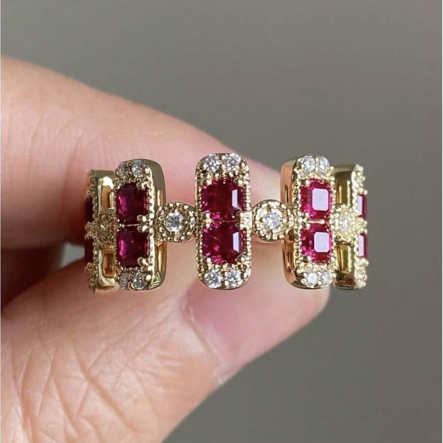 1 Piece Of Retro Heavy-Duty Ring, A Light Luxury Niche High-End Ring Worn By Women In Daily Life - 紅色 - 查看 1