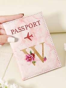 1 件 A-Z 26 个字母时尚字母印花时尚勃艮第护照套，优质 PU 皮革护照钱包，带多卡位，可存放信用卡、登机牌和身份证，紧凑便携的旅行必备收纳包，适合男女 - 粉色 - 查看 37
