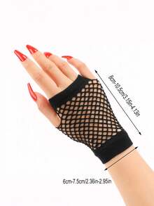 1 双纯色高弹力渔网手套，短款镂空无指手套，朋克装饰手套，适合派对、夜总会、舞蹈表演