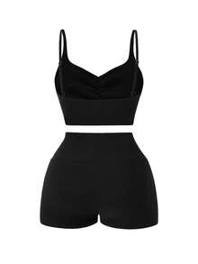 AiTyi Women's 2 Pieces Set, Casual Fashionable Sexy Comfortable Maroon Sporty Chic, Suitable For Graduation, Back To School, Versatile Camisole And Shorts Knit Suit