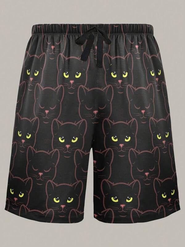 Men's New Casual Cat Print Comfortable Shorts Sleepwear For Spring