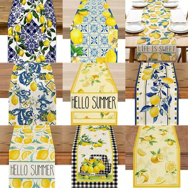 Lemon Pattern Tablecloth, Watercolor Fruit, Green Leaves & Flower Design Tablecloth/Cloth For Dresser, Garden, Farmhouse, Wedding Party, Dinner Home Decor