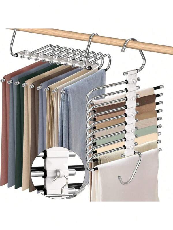 9 Layers Pants Hangers Space Saving, Magic Pants Hangers Space Saving, Multifunctional Pants Rack Stainless Steel Closet Organizer For Pants Jeans Leggings Trousers,Trousers Scarves Slack