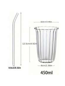 2/1 件耐热花艺玻璃杯，适用于咖啡、拿铁、卡布奇诺、牛奶、茶、果汁和冷饮，简约高档条纹水杯复古咖啡店风格竖条纹透明玻璃杯，单层硼硅酸盐玻璃