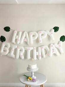 33pcs Pink Bow Birthday Balloon Set, 16" White/Black/Pink/Cream Happy Birthday Banner, Pink Mini Bow Decor, Birthday Party Decoration, Anniversary, Proposal, Wedding