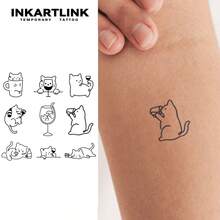 INKARTLINK 可爱猫爪纹身，防水半永久花卉和猫咪临时纹身贴纸，奇特可爱互动身体艺术套装 - 黑色 - 查看 1
