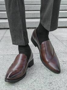 Men's Minimalist Pointed Toe Formal Business Dress Shoes, Commuting - Brown - View 3