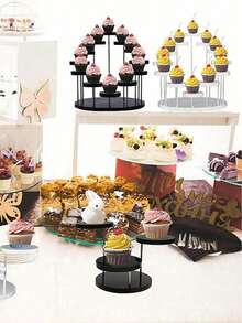 Soporte para cupcakes de acrílico, base giratoria de barra, estante de exhibición de pastel de postre redondo de varios niveles, o soporte de exhibición de aretes, anillos, pulseras, collares y joyas, decoración para el hogar en color negro - Multicolor - Ver 4