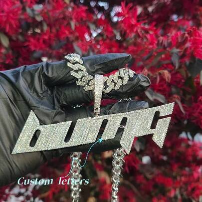 Customized Blade Letter & Number Pendant, Brass Cubic Zirconia, DIY Personalized Hip Hop Necklace, Couple Daily Wear Jewelry, Comes With 50cm Braided Chain