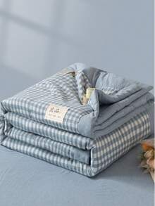 1pc Blue & White Plaid Summer Quilt, Simple Style, Soft & Breathable, Suitable For Summer Bedroom Use - Multicolor - View 8