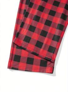 Baby Christmas Parent-Child Outfit, Romper/Letter Print Raglan Long Sleeve Tops And Plaid Pants Sleepwear