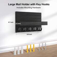 Decorative Wall Mounted Key & Mail Holder Rack With Shelf, Includes Large Hooks For Hanging Bags, Coats, Umbrellas - Wooden Key Organizer With Installation Accessories - 5 Hooks - View 2