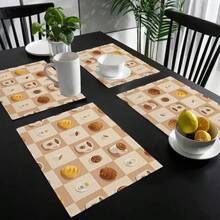 1/4/6-Piece Kitchen Table Placemats, Designed With Cookie And Coffee Patterns, Woven From 100% Polyester Fiber, Measuring 12 * 18 Inches/30 * 45 Centimeters, Machine Washable Polyester Placemats, Heat-Resistant, Stain Resistant, Waterproof, Easy To Clean, Can Be Used As Gifts, Household Daily Necessities, Kitchen Supplies, And Spring Interior Decoration. - Multicolor - View 5