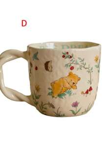 1pc 300ml Ceramic Cup With Nature-Inspired Texture, Braided Handle, Cartoon Design, Suitable For Home & Office Use